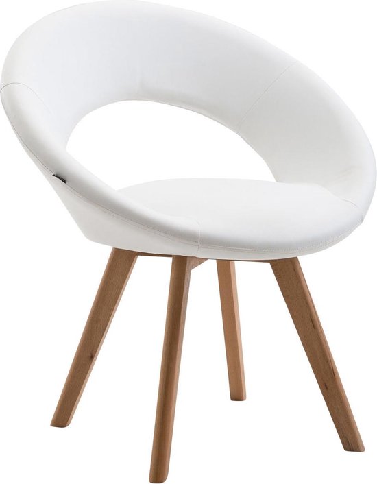 Witte kuipstoel met leuning. Met modern zitje en houten Witte kuipstoel met leuning. Met modern zitje en houten