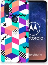TPU Hoesje Motorola One Vision Kleurrijk Blokken