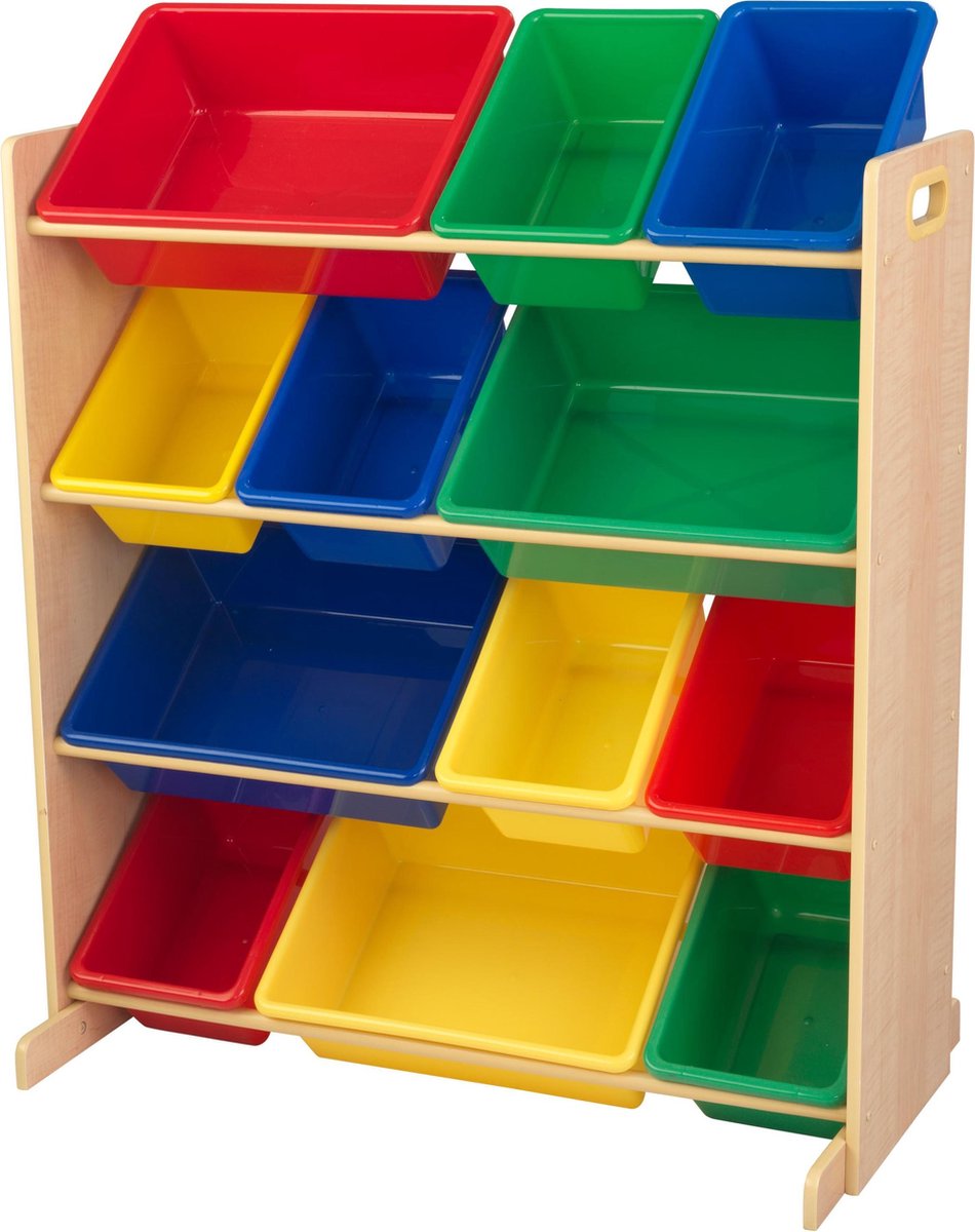 KidKraft houten kast met opslagbakken in primaire kleuren