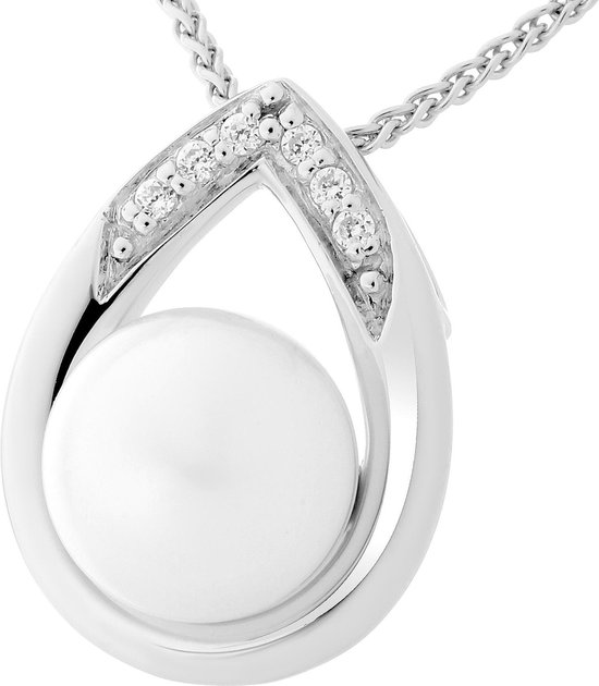 Orphelia ZH-7115 - CHAÎNE AVEC PENDENTIF DROP SILVER WHITE PEARL - argent 925 - zircone cubique - perle - 45 cm