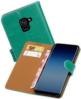 Zakelijke Book Case Telefoonhoesje Geschikt voor de Samsung Galaxy A7 2018 - Portemonnee Hoesje - Pasjeshouder Wallet Case - Groen