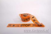 Afzetlint, oranje met gevaren tekens 75 mm x 250 meter + Kortpack pen (029.2111)