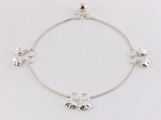 Fijne zilveren enkelband met olifantjes