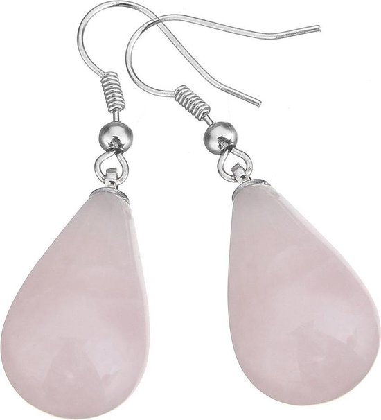 Edelstenen oorbellen Rose Quartz Big Drop - Rozenkwarts - sterling zilver (925) - oorbelhanger - druppel - roze