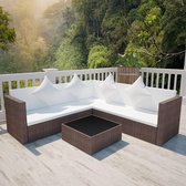 Loungeset poly rattan bruin 17-delig  (incl. Fleecedeken)