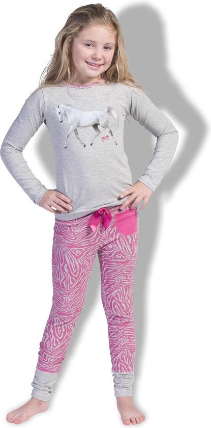 Zoïzo - Baggy meisjes pyjama lange mouw met zebra print en wit paard  110/116 | bol.com