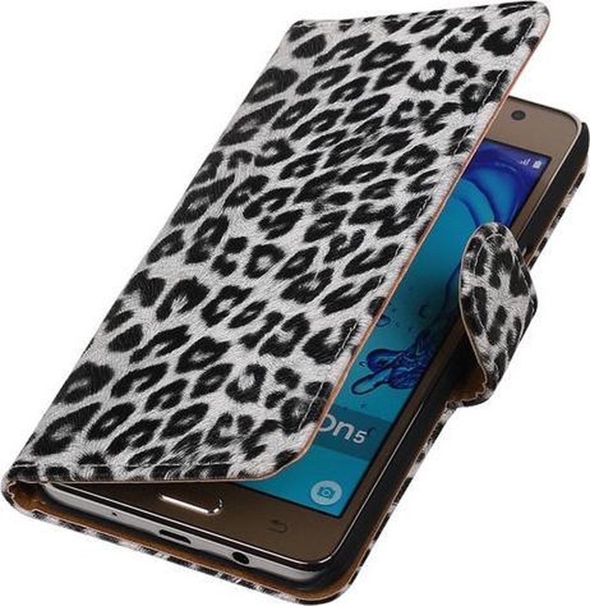 Samsung Galaxy On5 - Luipaard Wit Booktype Wallet Hoesje