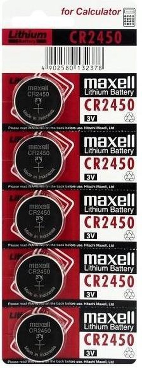5 x CR2450 Lithium knoopcel Batterij Maxell