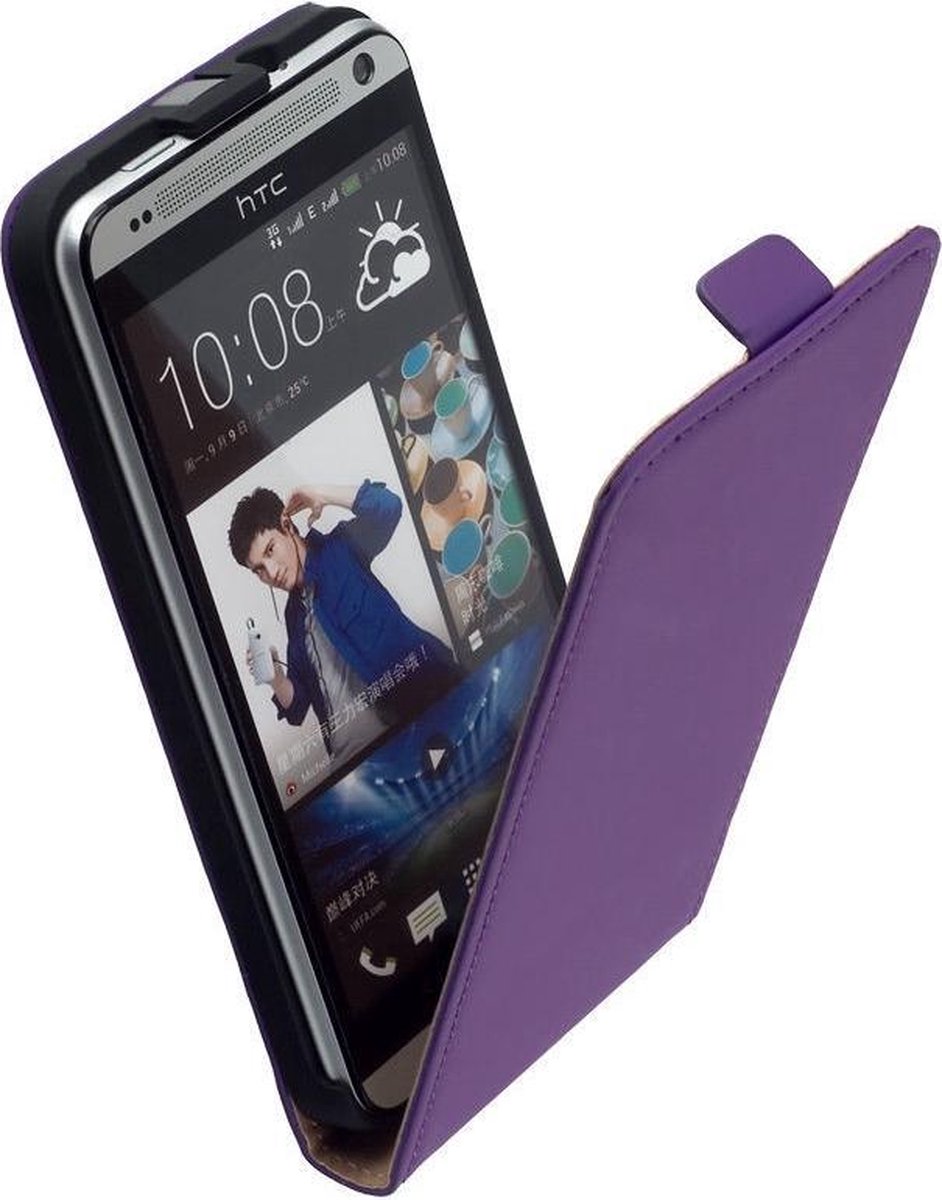 LELYCASE Paars Echt Lederen Flip Case Cover Hoesje HTC Desire 700