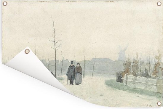 Vieux couple dans un parc nieuw aménagé - Peinture d'Anton Mauve Jardin poster 120x80 cm - Toile de jardin / Toile d'extérieur / Peintures pour l'extérieur (décoration de jardin)