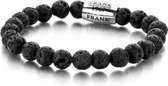 Frank 1967 7FB-0050 - Rekbare Natuurstenen Armband - Lava Steen met zilverkleurig Stalen element - 8 mm/ 20 cm - Zwart