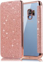 Samsung Galaxy S9 Flip Case - Roze - Glitter - PU leer - Soft TPU - Folio