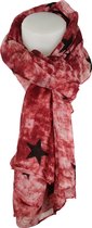 Qischa® super leuke wintersjaal dun rood-beige - zwarte sterren