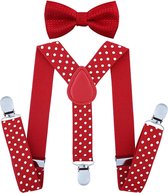 Fako Fashion® - Kinder Bretels Met Vlinderstrik - Kinderbretels - Vlinderdas - Strik - Stippen - 65cm - Rood