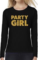 Party Girl goud glitter t-shirt long sleeve zwart voor dames 2XL