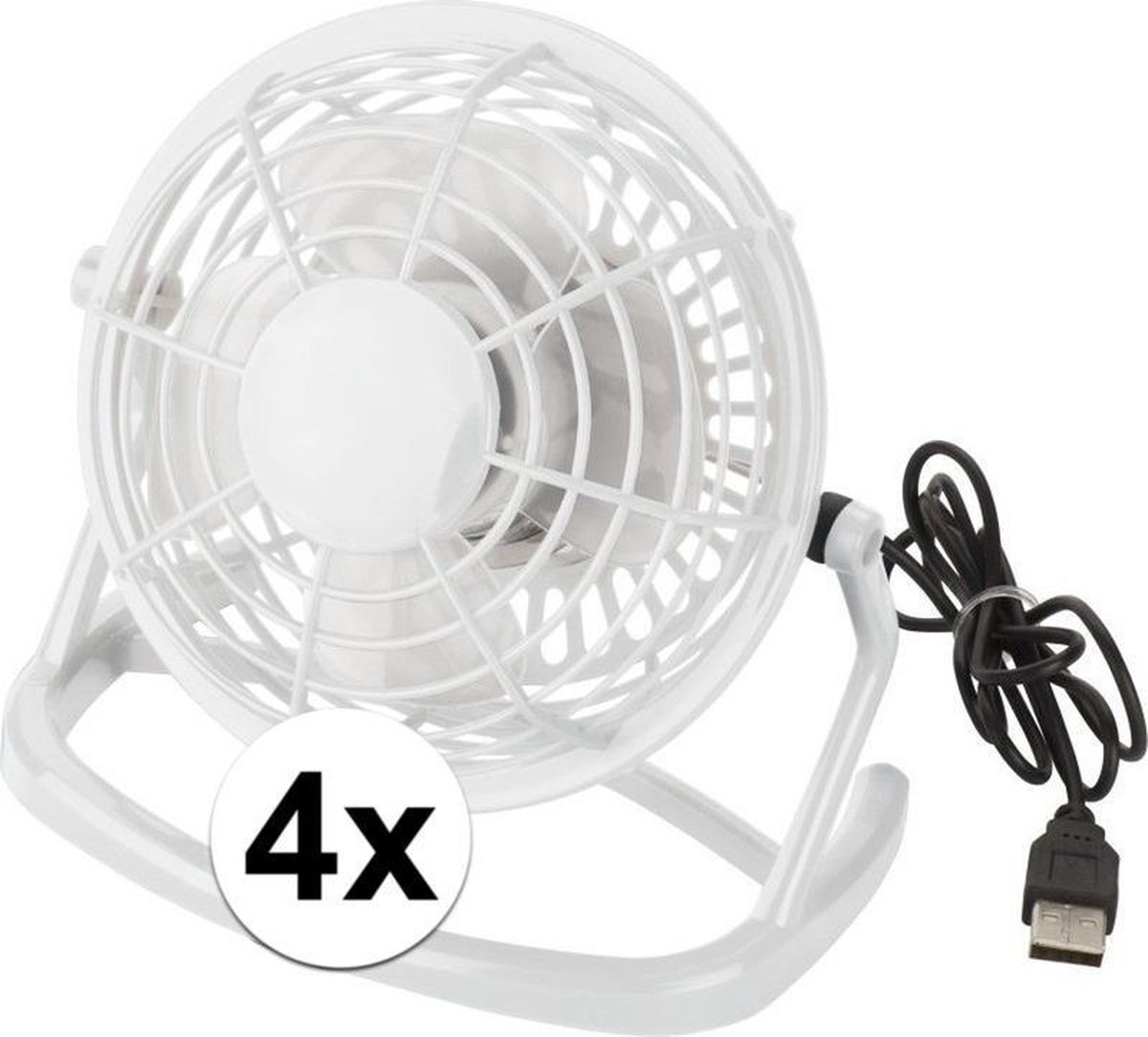 4 Stuks mini ventilator wit - USB aansluiting - tafelventilator