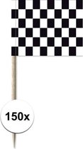 150x Cocktailprikkers race/finish vlag 8 cm vlaggetjes decoratie - Wegwerp prikkertjes - Formule 1/autoracen thema