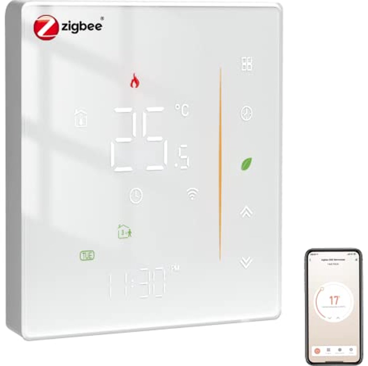 Zigbee Slimme Thermostaat voor Vloerverwarming - Digitaal en Programmeerbaar, Compatibel met Alexa en Google Home