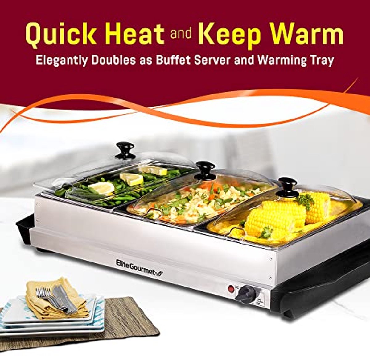 Buffetserver met Temperatuurregeling en Doorzichtige Deksel - 7,5 Liter RVS