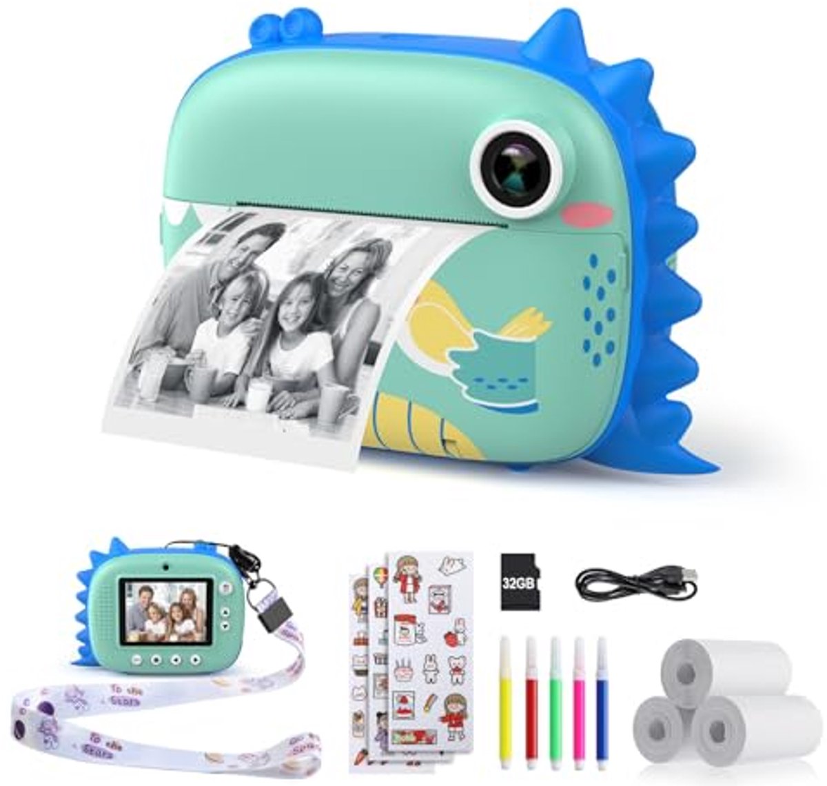 Digitale Instant Camera voor Kinderen met Printpapier en 32 GB Geheugenkaart