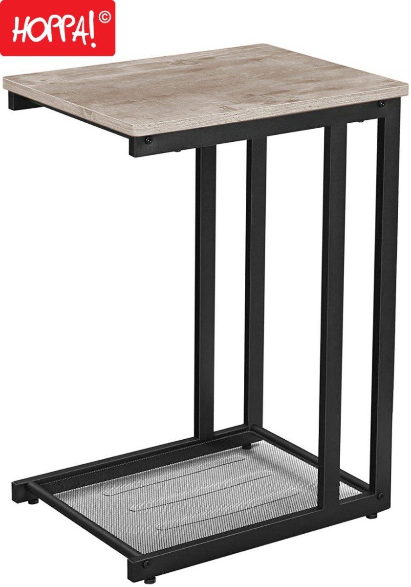 Hoppa! Bijzettafel met Roosterplank | Greige/Zwart | Metaal | 48 x 35 x 65 cm (B x D x H)
