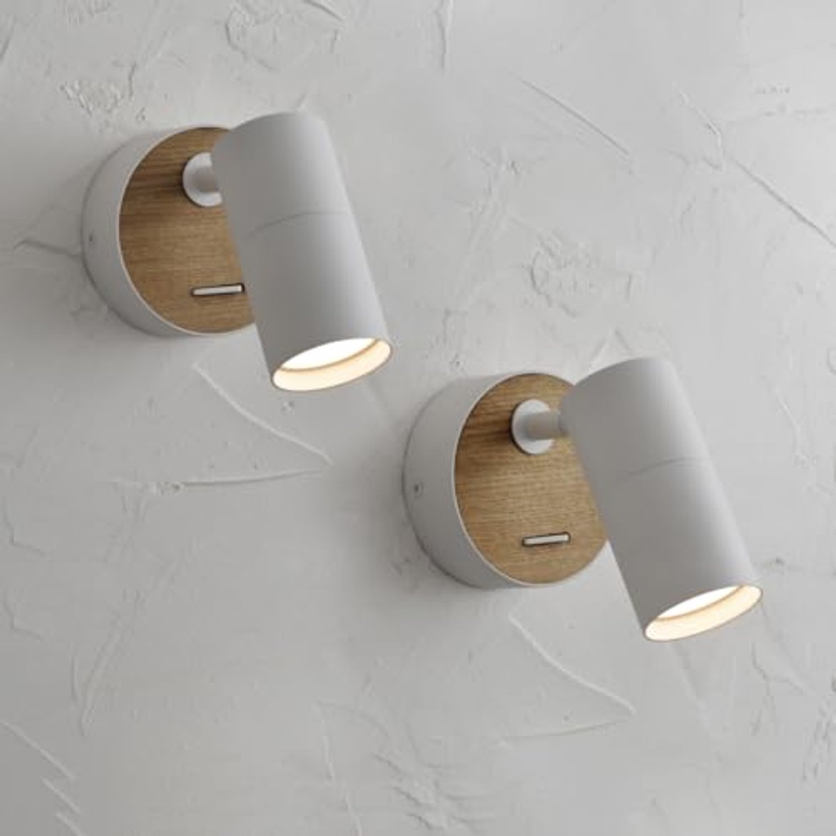 Wandlamp wit met schakelaar - 2-pak - Vintage wandspot in industriële stijl - Draaibare lampenkap - Geschikt voor binnen, bed, slaapkamer, hal - GU10
