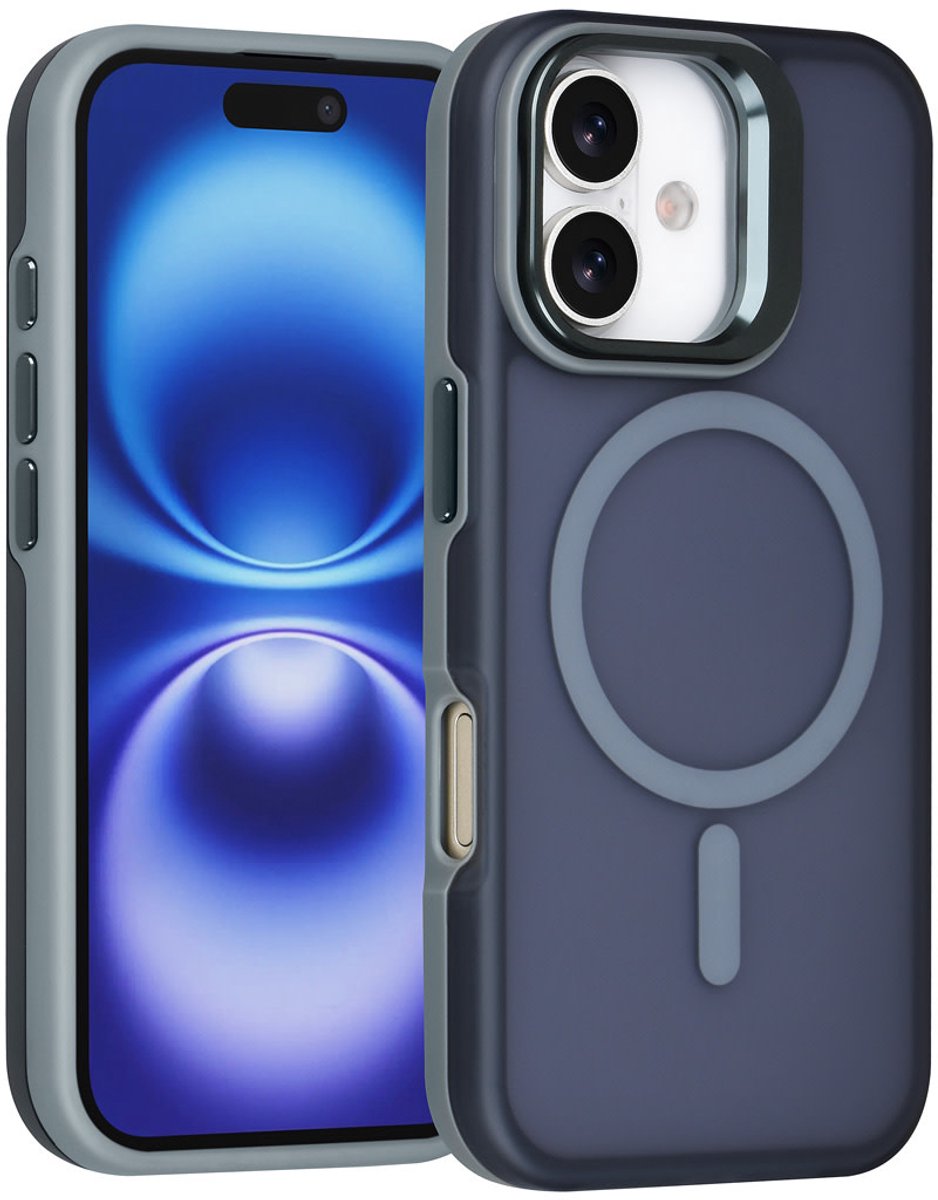 TUNIQ Back cover voor iPhone 16 - MagSafe - Met Camera Stand - Grijs