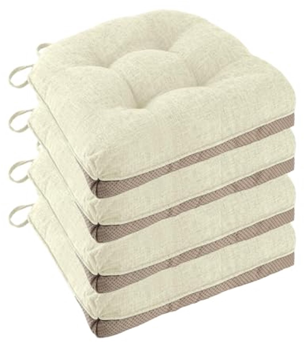 Set van 4 antislip stoelkussens voor eetkamerstoelen - Comfortabel en zacht, 45,7 x 45,7 cm, Ivoorwit
