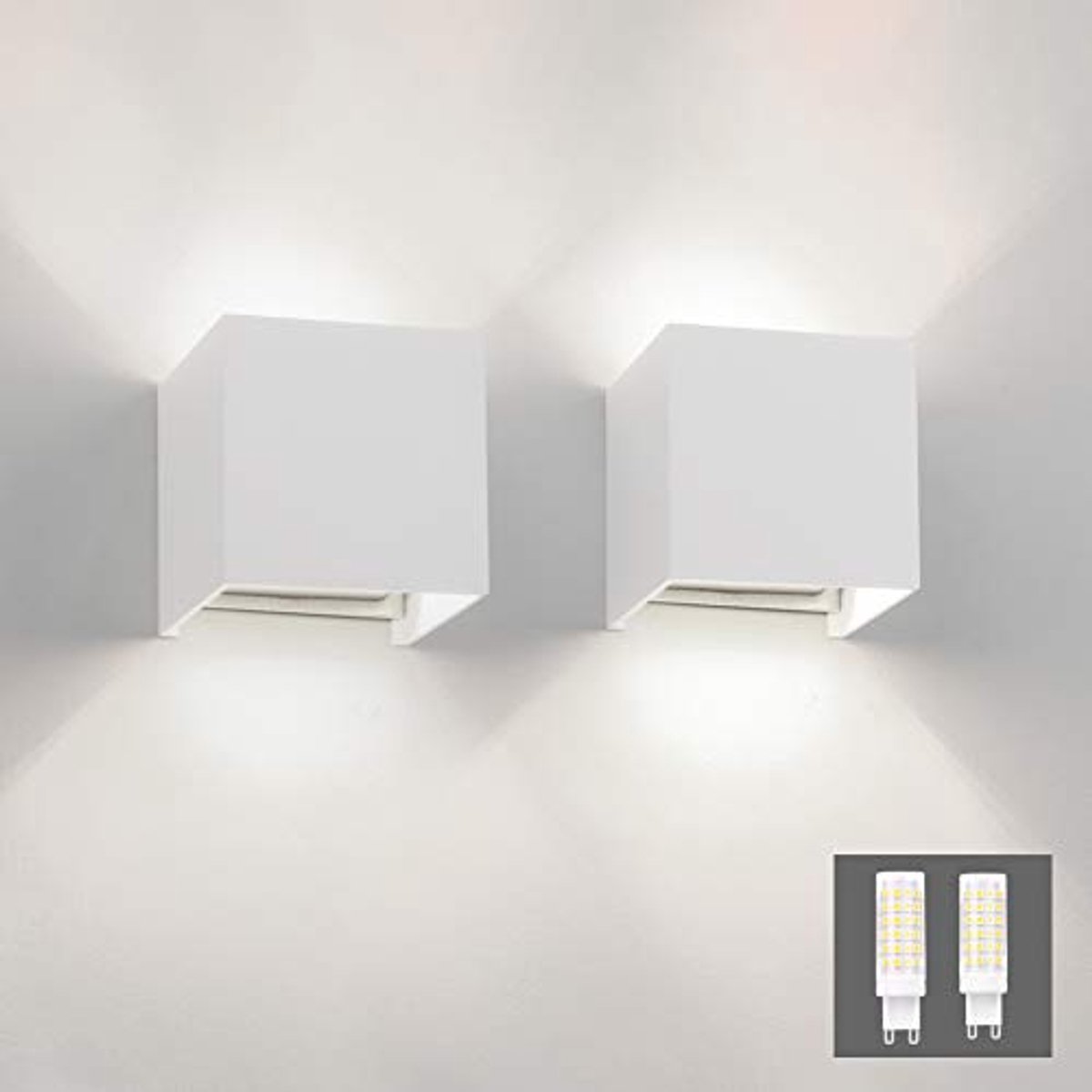 Moderne Up Down LED Wandlamp 6000K Koud Wit - 2-Pack Verlichting voor Binnen en Buiten