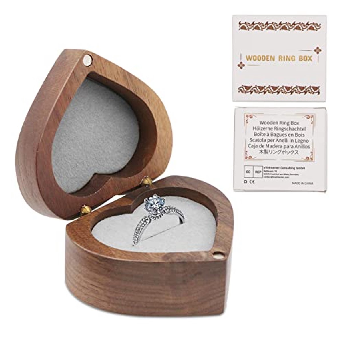 Houten Ringdoos met Zachte Velours Interieur voor Verloving en Trouwerij