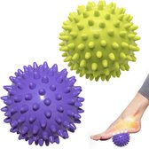 2 stuks - Foot Massage Ball - Trigger Point Massage Ball - Foot Massage Ball - Massage Ball - Geschikt voor handen, voeten, schouders en spieren - 7,5 cm - Groen + paars