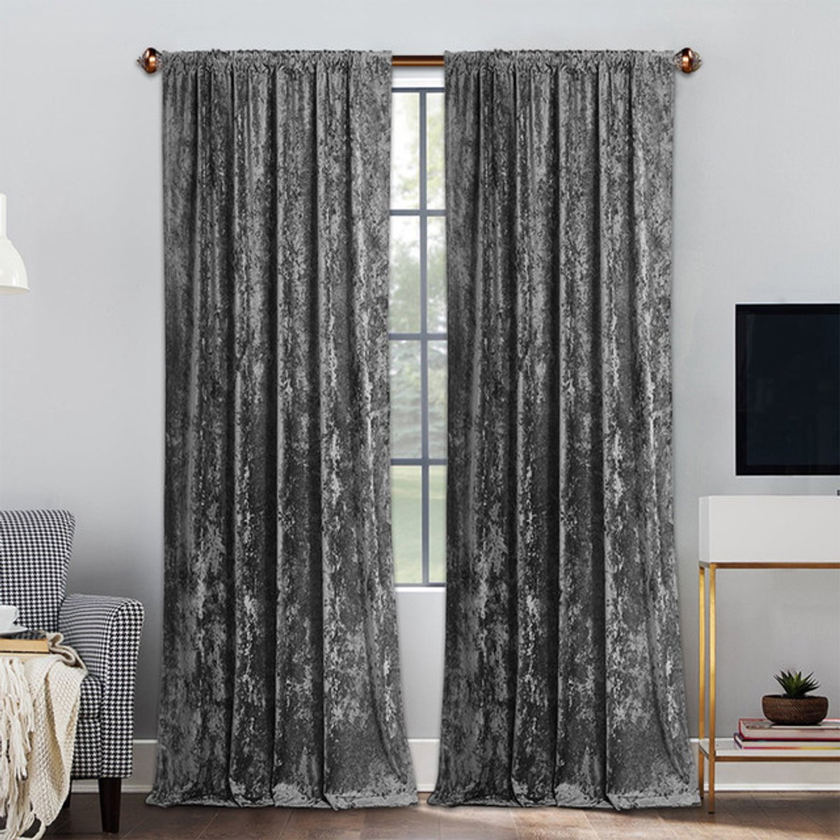 Qelus Fluwelen Gordijnen Verduisterend - Lichtwerend & Geluiddempend - Zacht Fluweel voor Slaapkamer Woonkamer - 1 Stuk(Grijs, B140 x H225cm