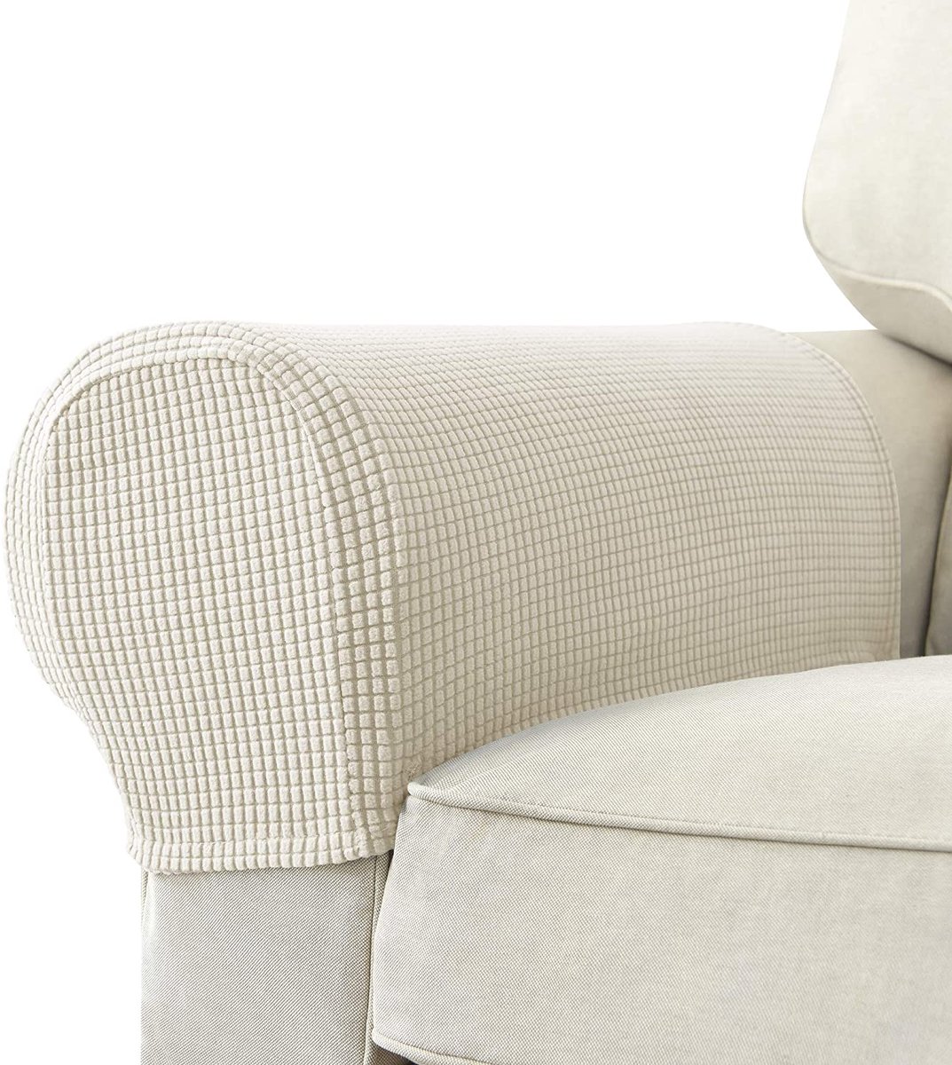 TuseRxln Meubelovertrekken - Stretch - Jacquard Armleuningenbescherming Anti-slip 2 Stuks - Crème