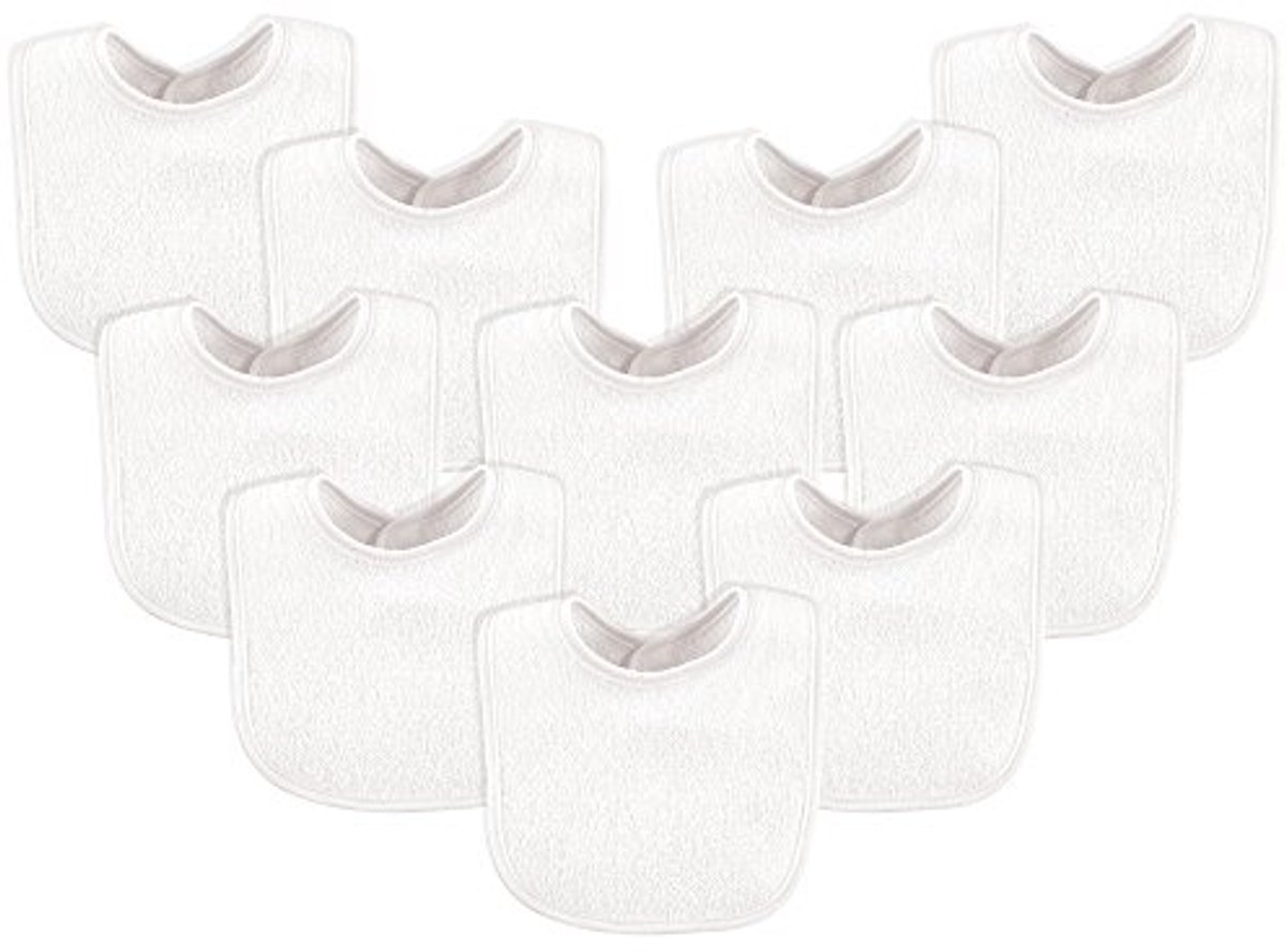 Unisex Baby Katoenen Badstof Slabbetjes - Wit - One Size