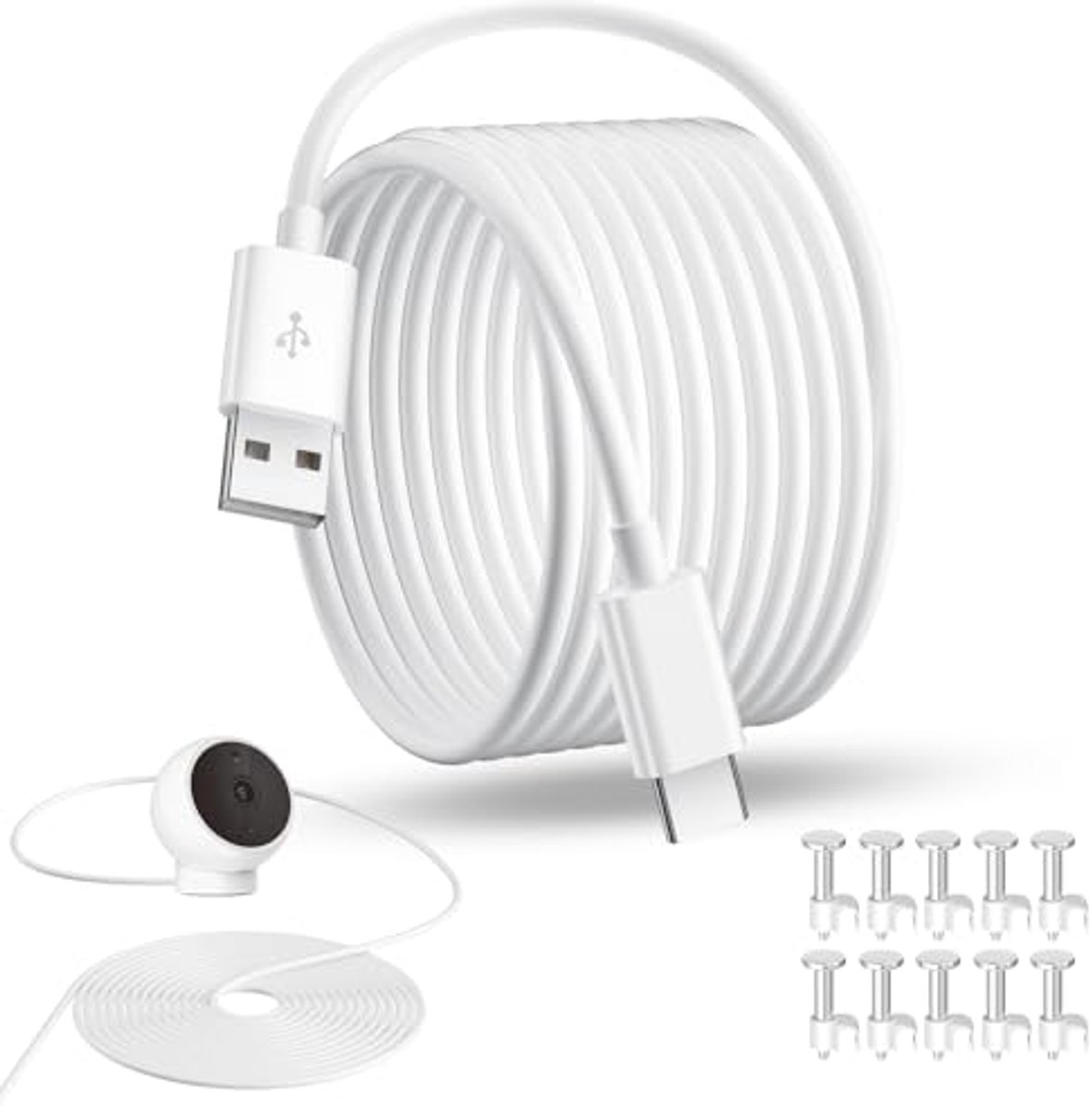 USB naar USB C oplaadkabel voor beveiligingscamera - 5 m extra lange stroomverlengkabel