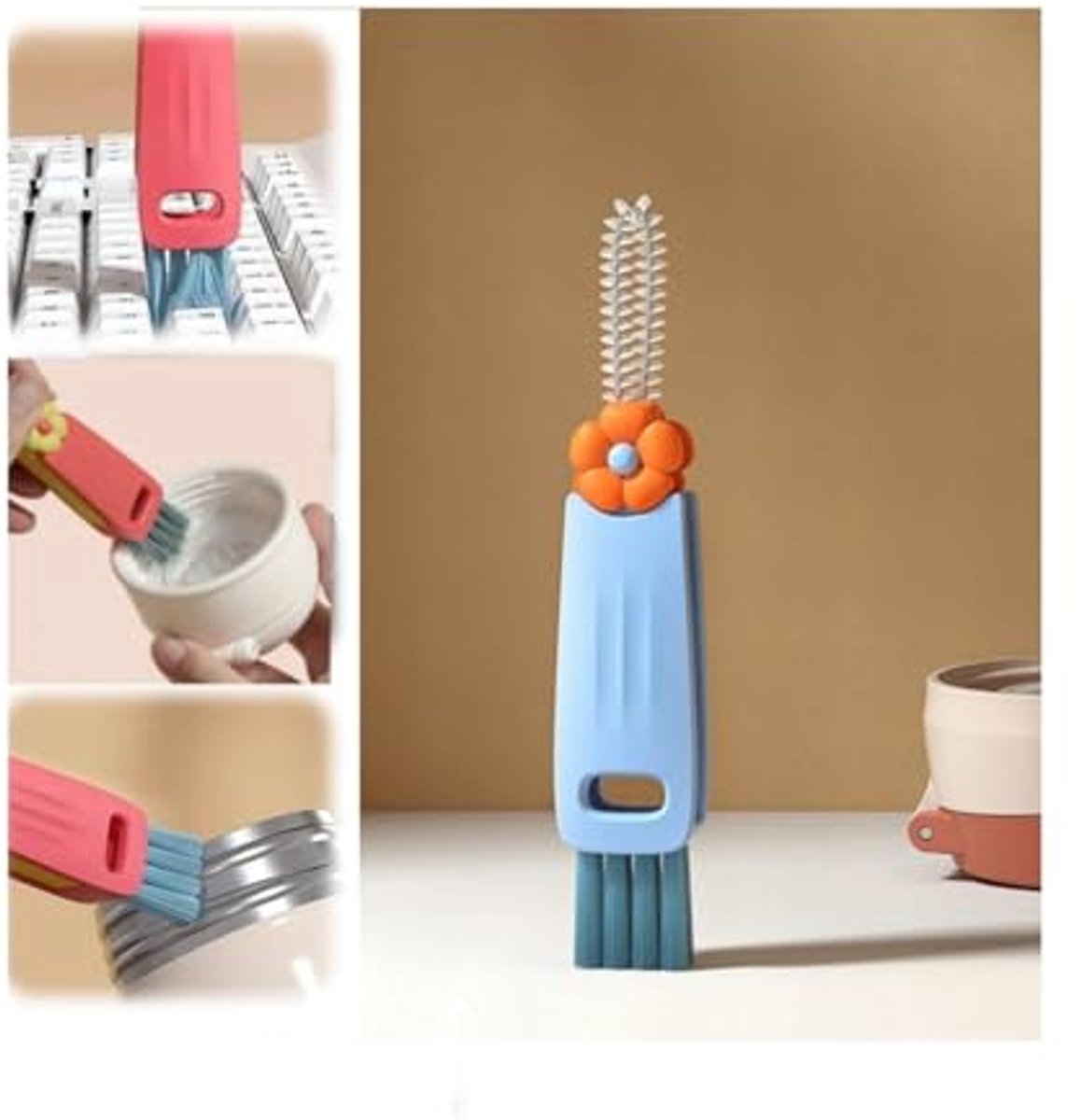Image of 3-in-1 Reinigingsborstel voor Flessen en Bekers - Multifunctionele Schoonmaakborstel