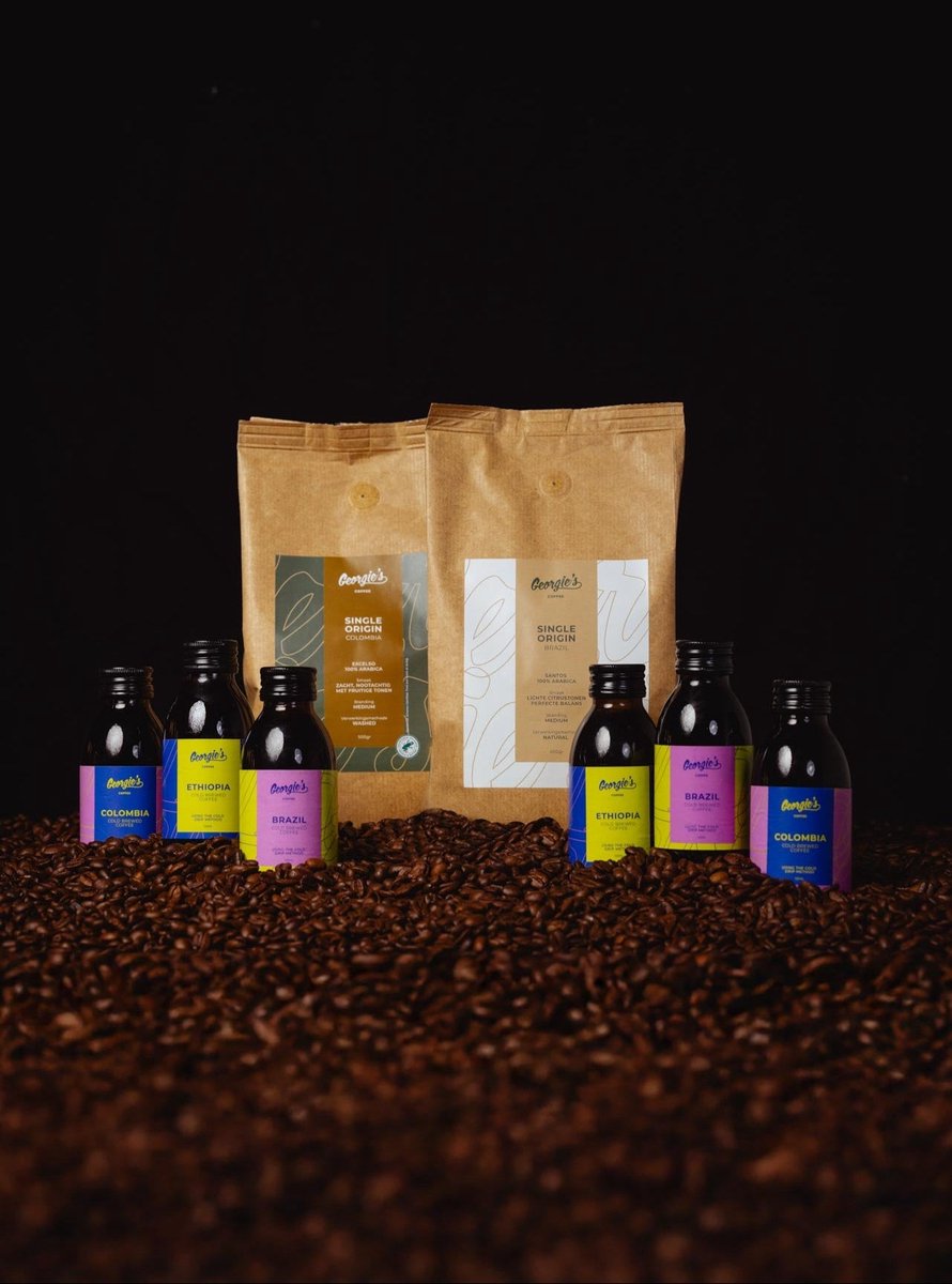 Georgie's Iced & Roasted - Proefpakket Koffiebonen en Cold Brew Koffie Proefpakket - 1x500g Brazil Koffiebonen, 1x500g Colombia Koffiebonen en 6x125ml (3 stuks Cold Brew Koffie) - Mix van Cold Drip Koffie en Premium RFA Koffiebonen
