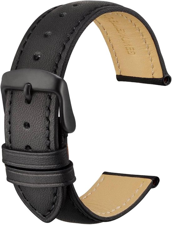 WOCCI Horlogeband met snelsluiting, van echte oliewas, roestvrijstalen gesp, breedte 18 mm, 20 mm, 22 mm, donkerbruin (gouden gesp), 18mm, Klassiek