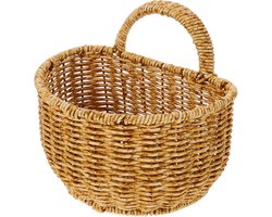 1 Gevlochten Hangmand - 18 × 13 × 16 cm - Decoratieve Rieten Wandmand - Voor Hangende Opbergruimte aan de Voordeur, Tuin, Boerderij, Huis, Bloemen, Knoflook, Fruit, Opbergrek - Natuurlijk Hout