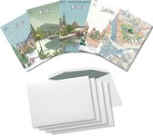 Inspra Studio – Luxe Kerstkaarten met Enveloppen – 5 Stuks – Leiden Stad Wenskaarten – Artistieke Illustraties van Nederlandse Steden