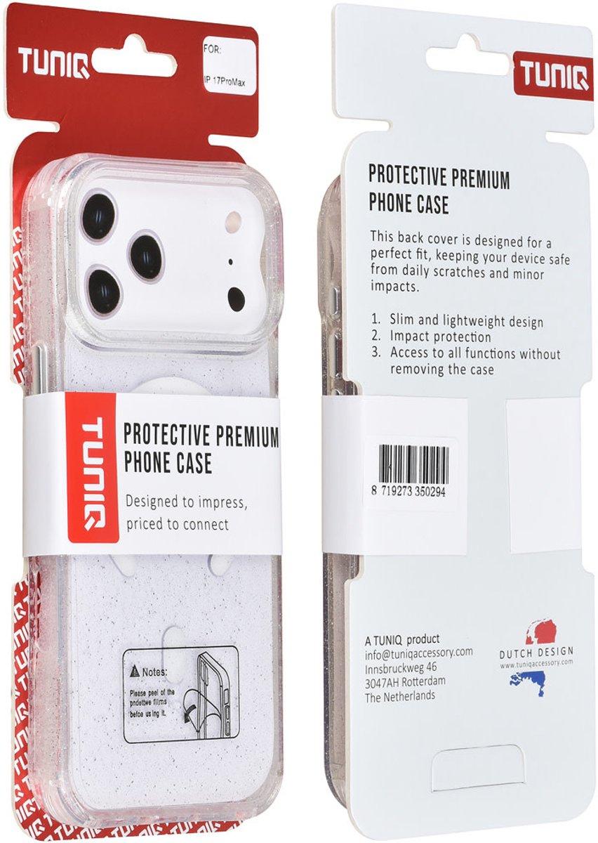 TUNIQ Back cover - iPhone 17 Pro Max - Transparant - Magsafe - Glitter Design