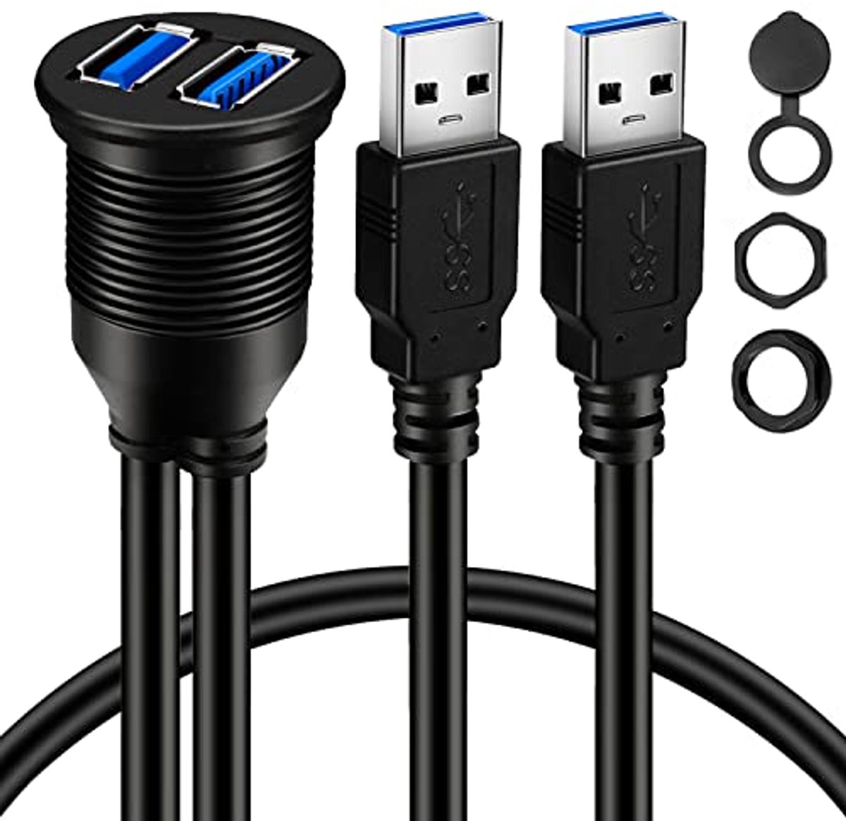 USB 3.0 stekker naar USB 3.0 bus AUX inbouw voor auto, vrachtwagen, boot en motorfiets