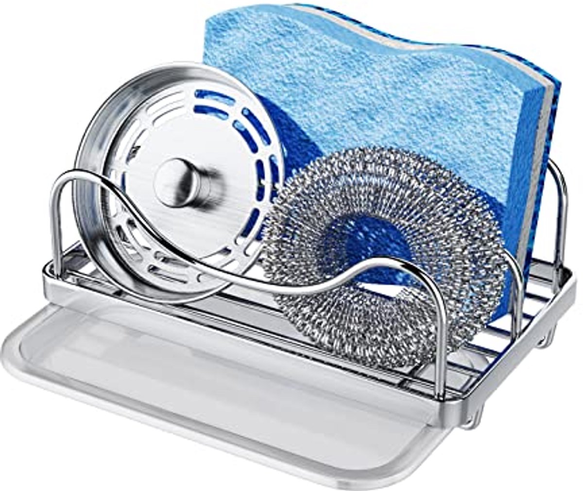 Beweegbare sponshouder voor gootsteen - 304 roestvrijstalen Caddy met afneembare druppelbak - Keukenaccessoires