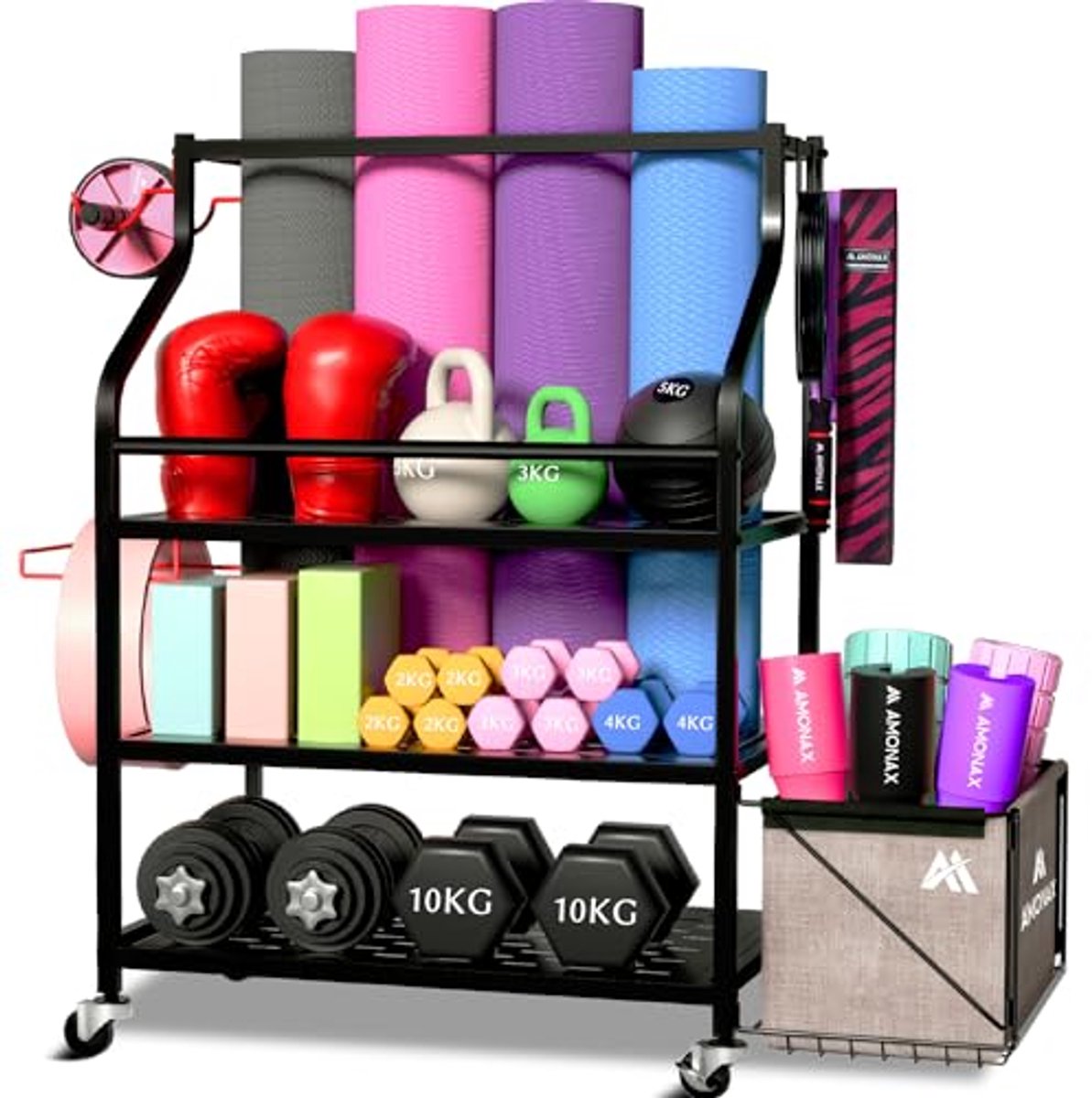 Halterrek voor Thuisgym - Ruimtebesparende Fitness Organizer voor Gewichten, Kettlebells en Yoga Matten
