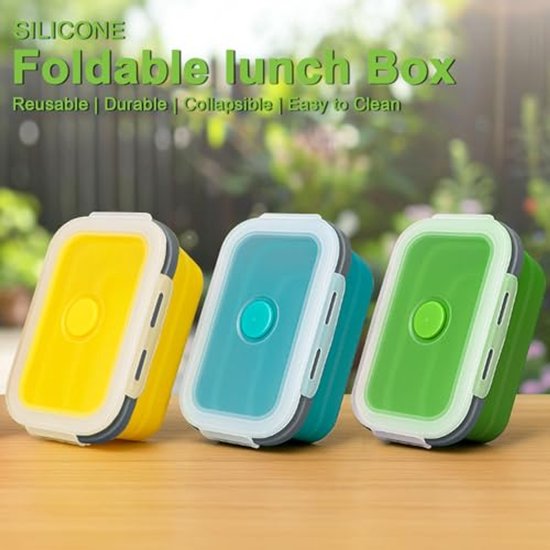 Set van 3 opvouwbare siliconen voedselbewaarcontainers - 1200 ml, vaatwasmachinebestendig voor bento box en meal prep — afbeelding 4