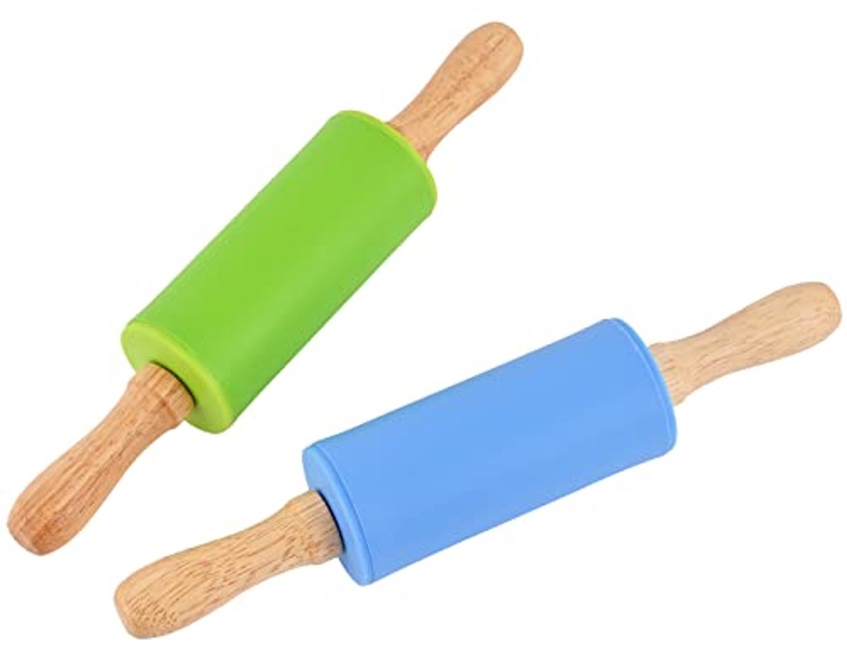 Mini Deegroller voor Kinderen - 22,9 cm - Antiaanbak - Houten Handvat - 2 Stuks