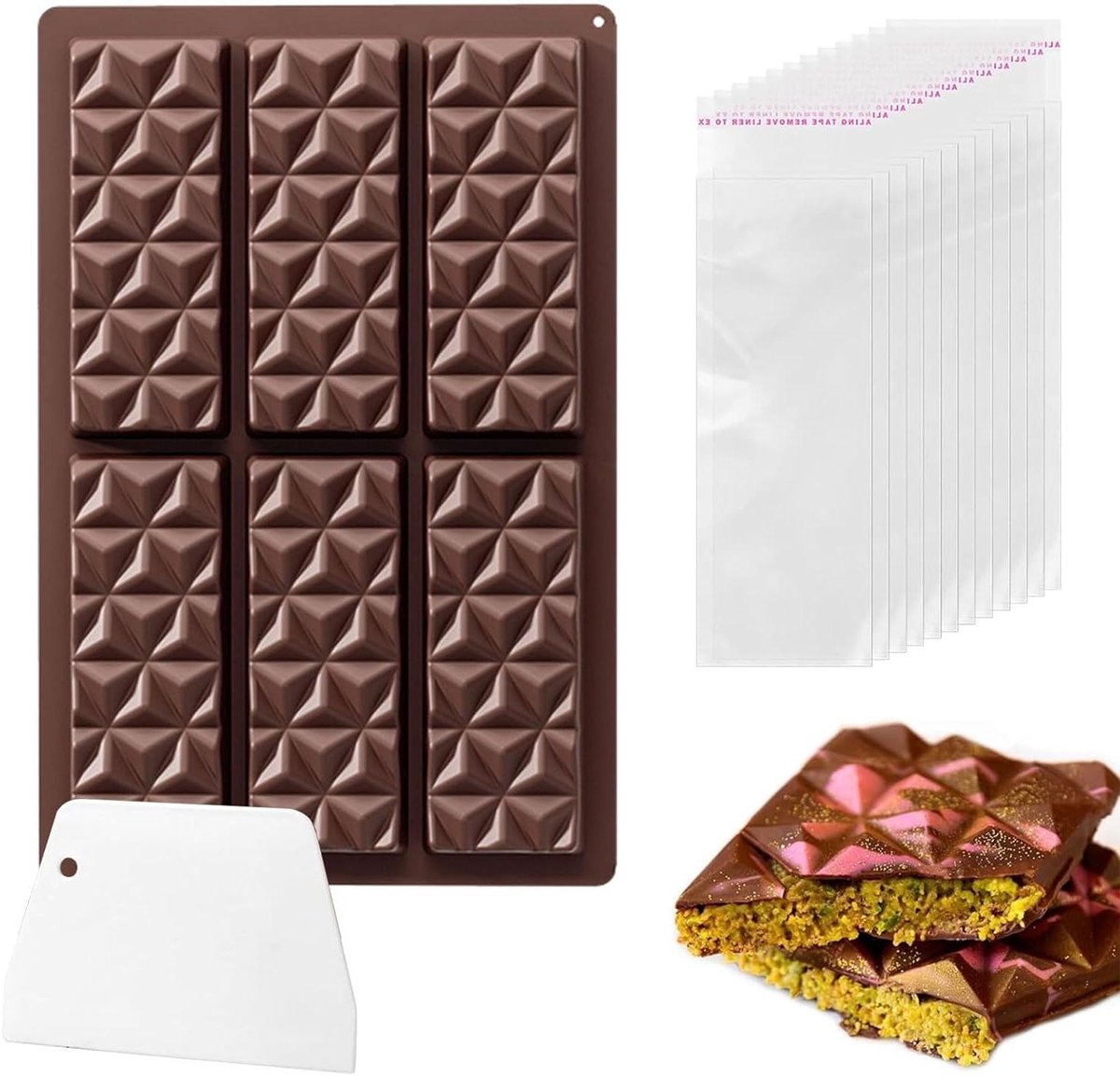 Siliconen chocoladevorm voor bonbons en pistachenoten - Bakvorm voor diepvries en bakken - Chocoladeformaat met engelenhaar en deegdraden
