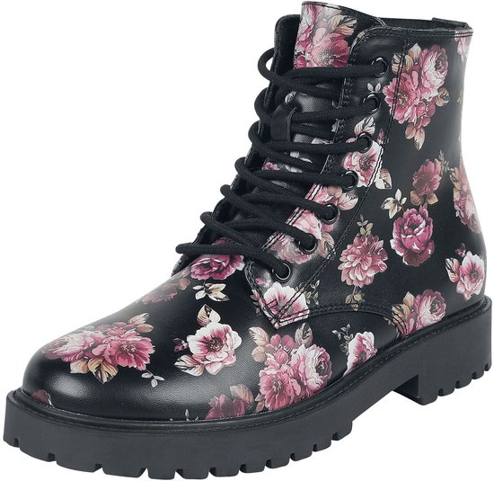 Bottes noires Rock Rebel by EMP à imprimé floral intégral pour femme - EU41