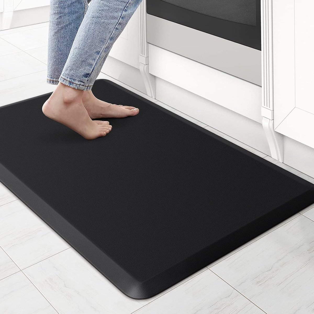 Keukenmat, gewatteerd antivermoeidheidsmat, 44 x 71 cm, waterdicht, antislip, comfortabel staand bureau/vloermat voor thuis, gootsteen en kantoor (zwart)