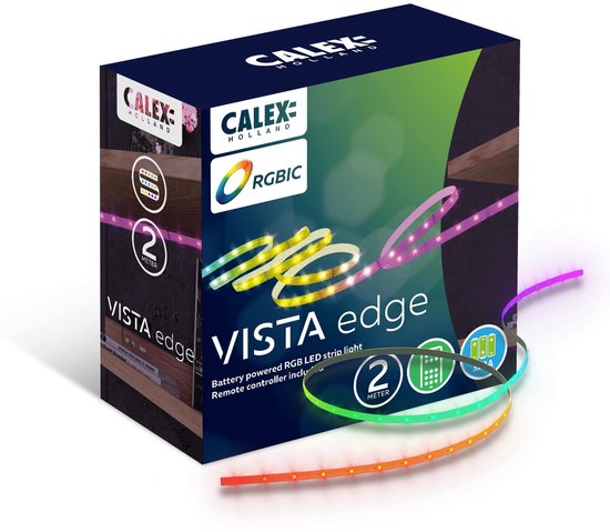 Calex Vista LED Strip 2 meter - Voor Binnen - RGBIC - Warm wit licht - Inclusief Afstandsbediening